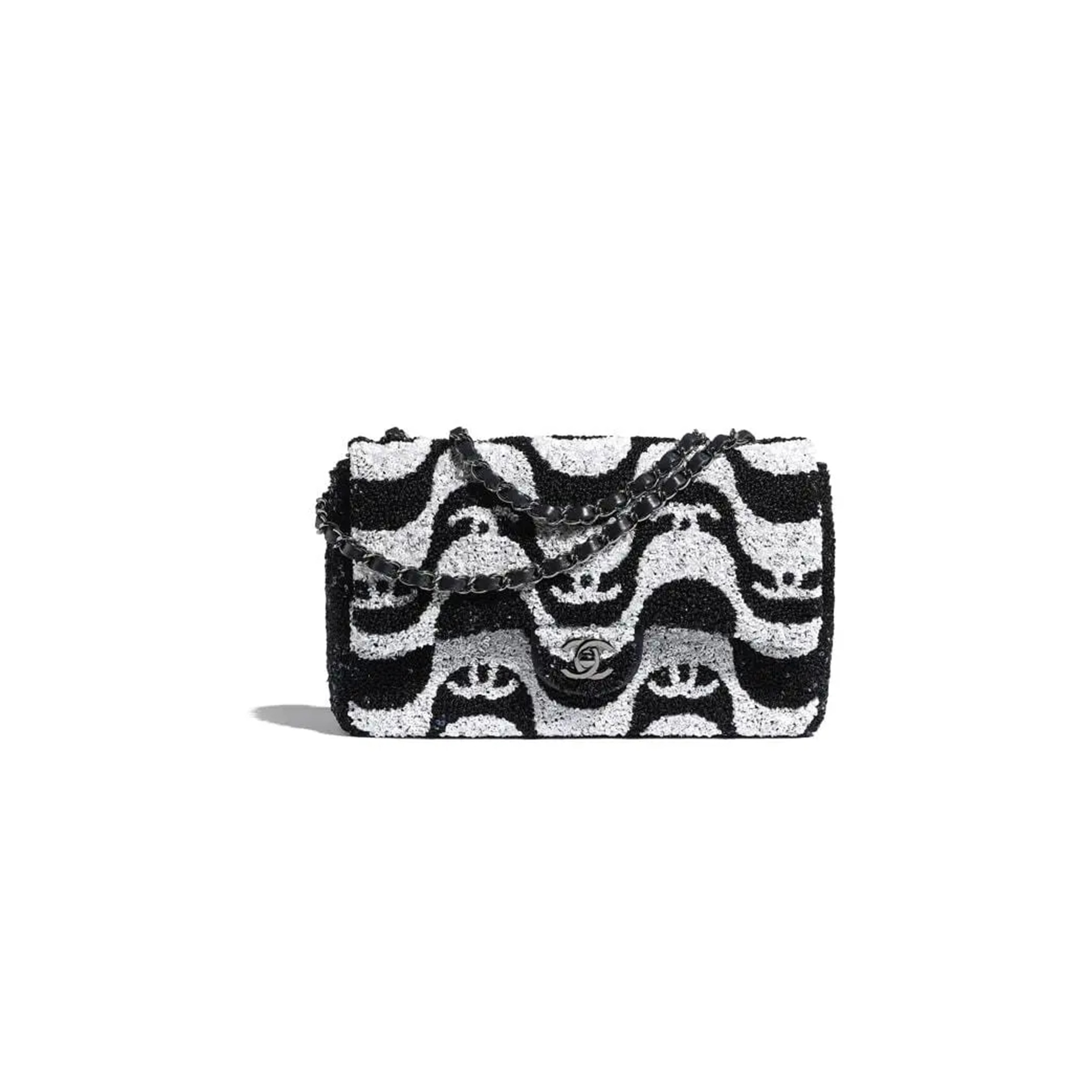 CHANEL SEQUINS WHITE & BLACK FLAP BAG A01112 (25*15*6cm)